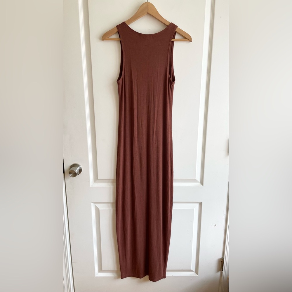 Joah Brown Classic Bodycon Maxi Dress Brown Flexrib Size M/L Minimalist Basics - Picture 2 of 6